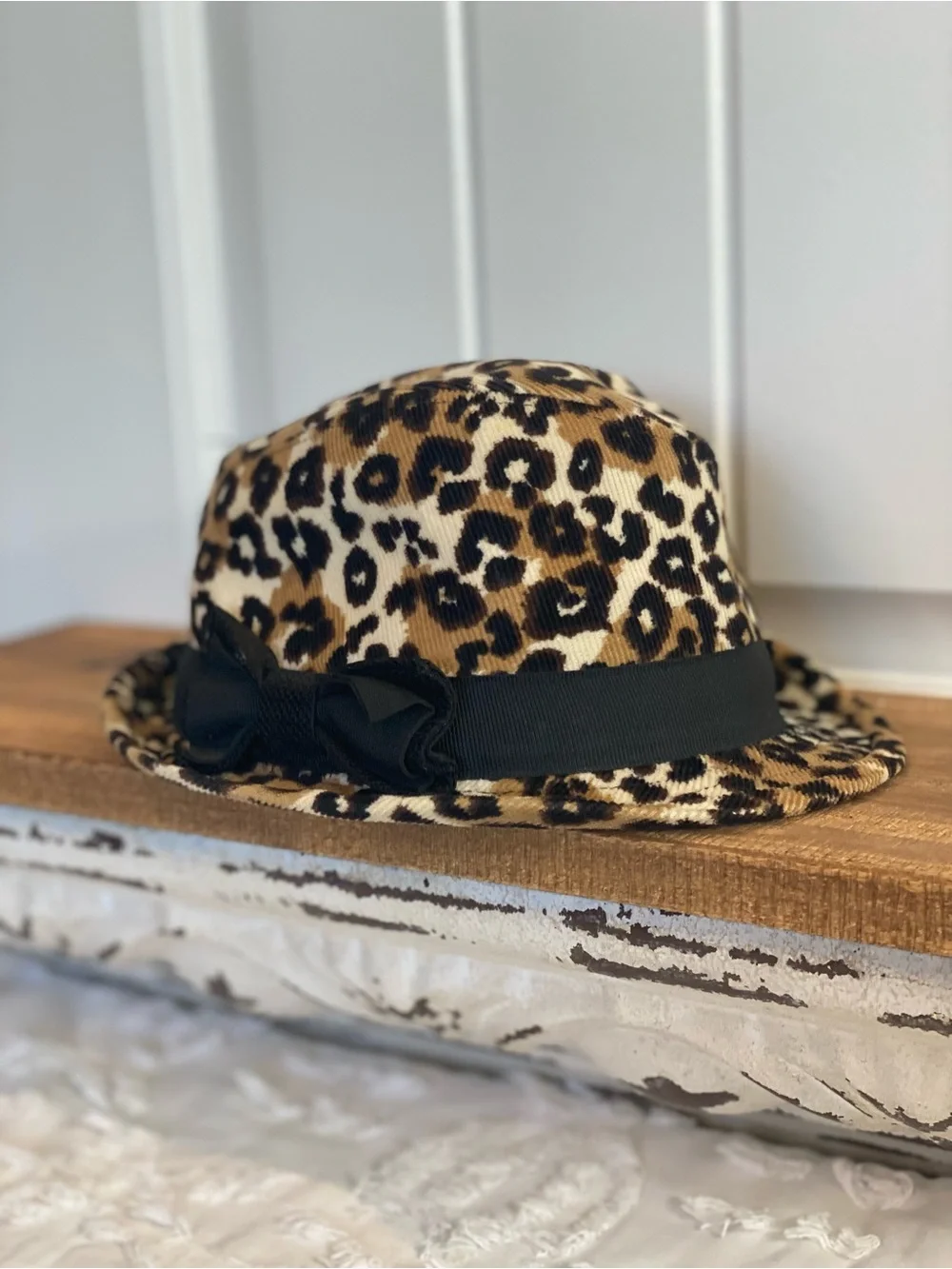Leopard Print Corduroy Fedora with Black Band